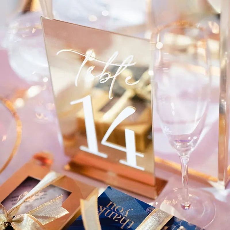 Mirrored Gold Wedding Table Numbers