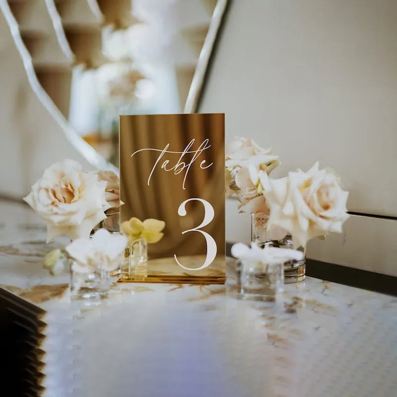 Mirrored Gold Wedding Table Numbers