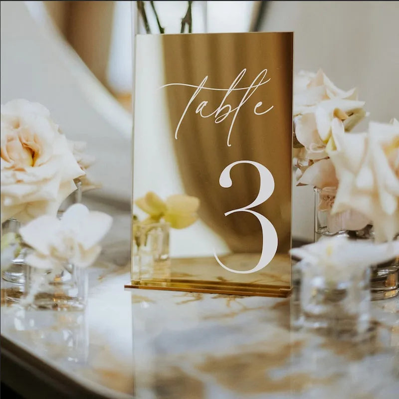 Mirrored Gold Wedding Table Numbers