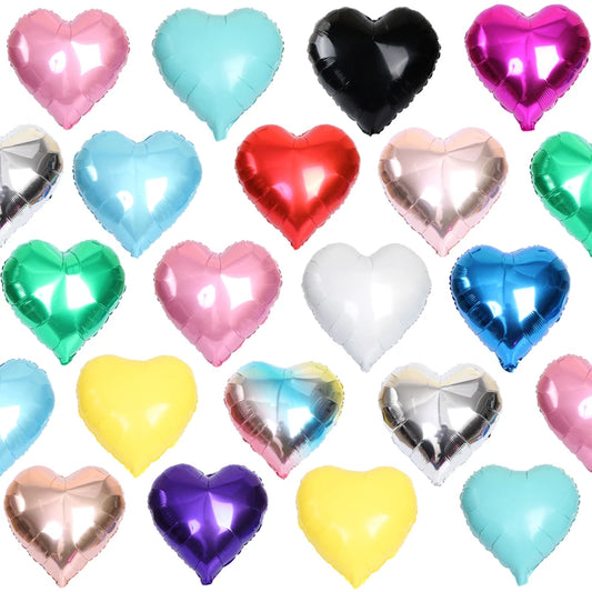 Assorted Colour Foil Heart Balloons (10PCs)