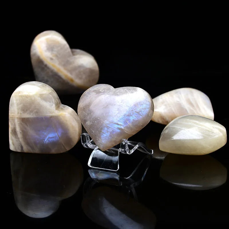 Hand-Polished Moonstone Heart Crystal